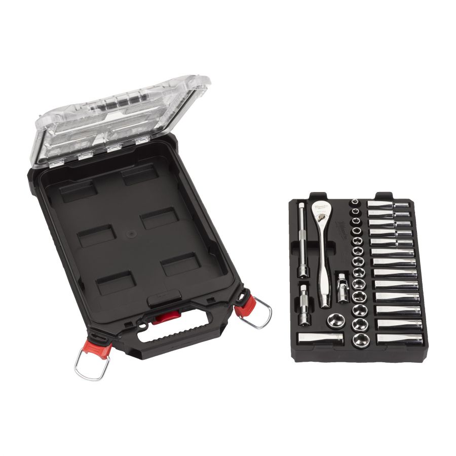 Ratschen- und Steckschlüsseleinsatz Set 3/8 metrisch 32-teilig im PACKOUT Compact-Organiser Slim - 1 Stück